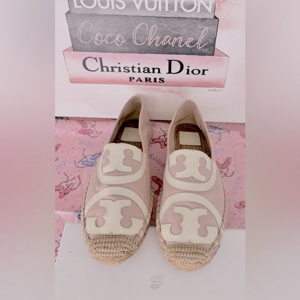 Tory Burch Poppy Espadrille Poppy Leather Canvas Cap Toe Pale Pink Size 9 NWOT - Picture 4 of 12